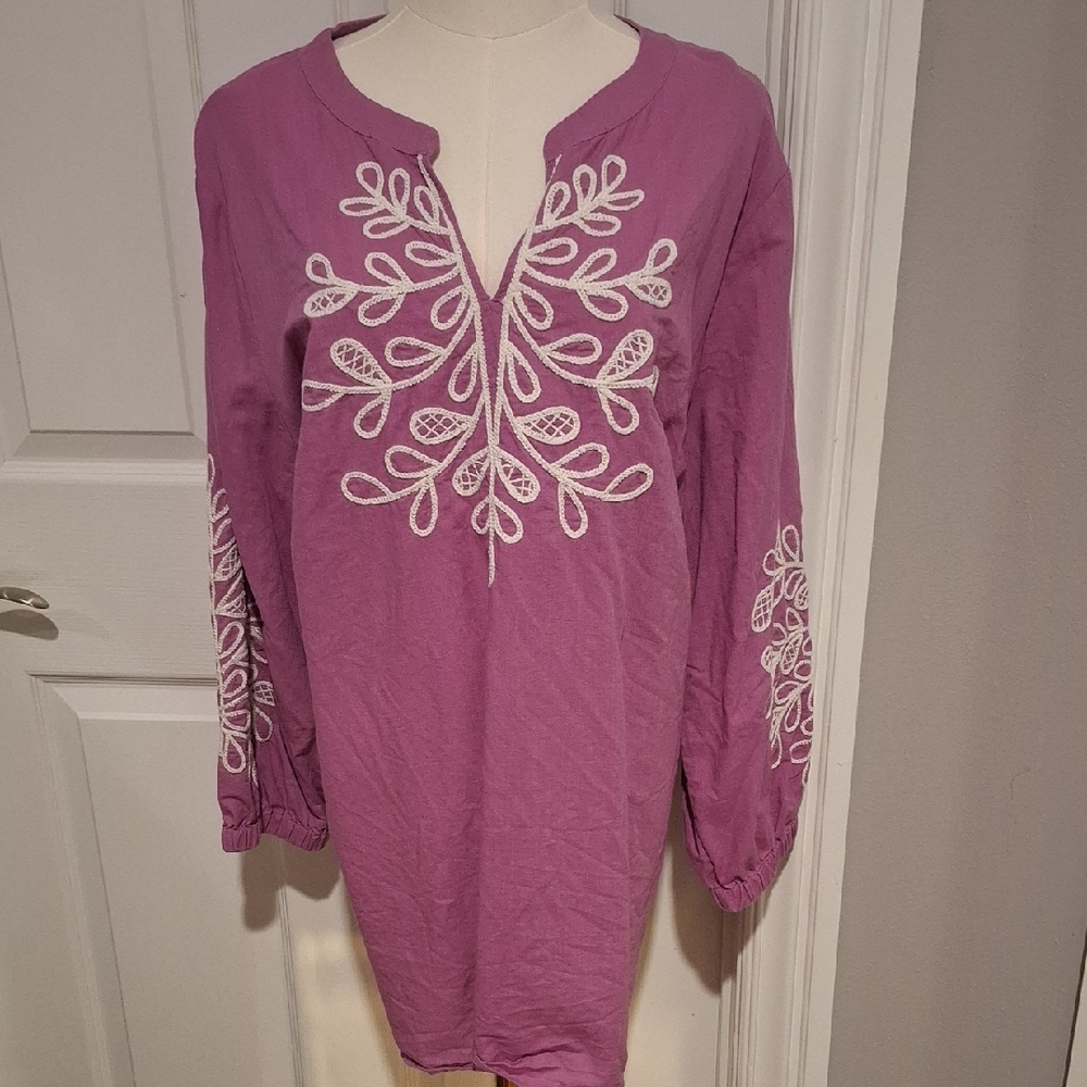 Embroidered Purple Talbots Blouse Long Sleeve